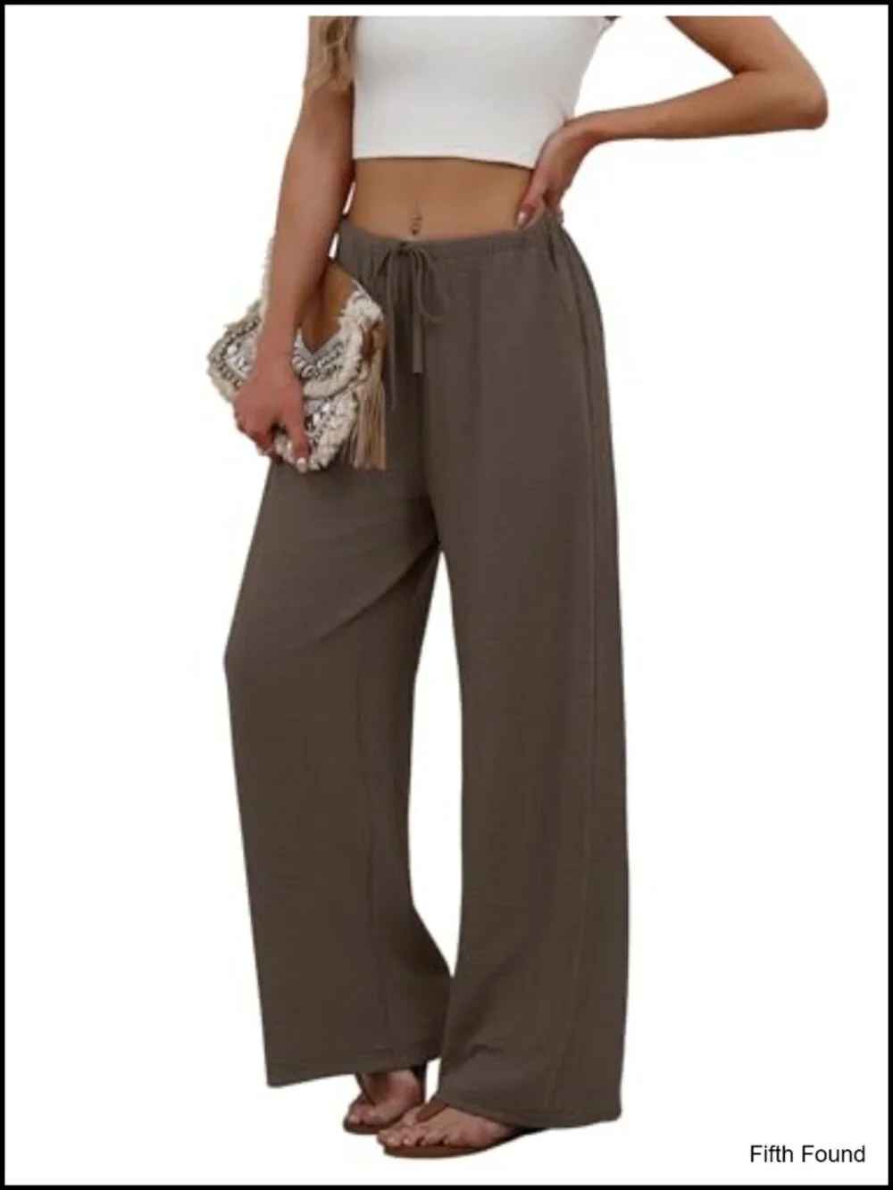 Flowey Palazzo Wide Leg Pants with Pockets Elastic Waist Drawstring Trousers